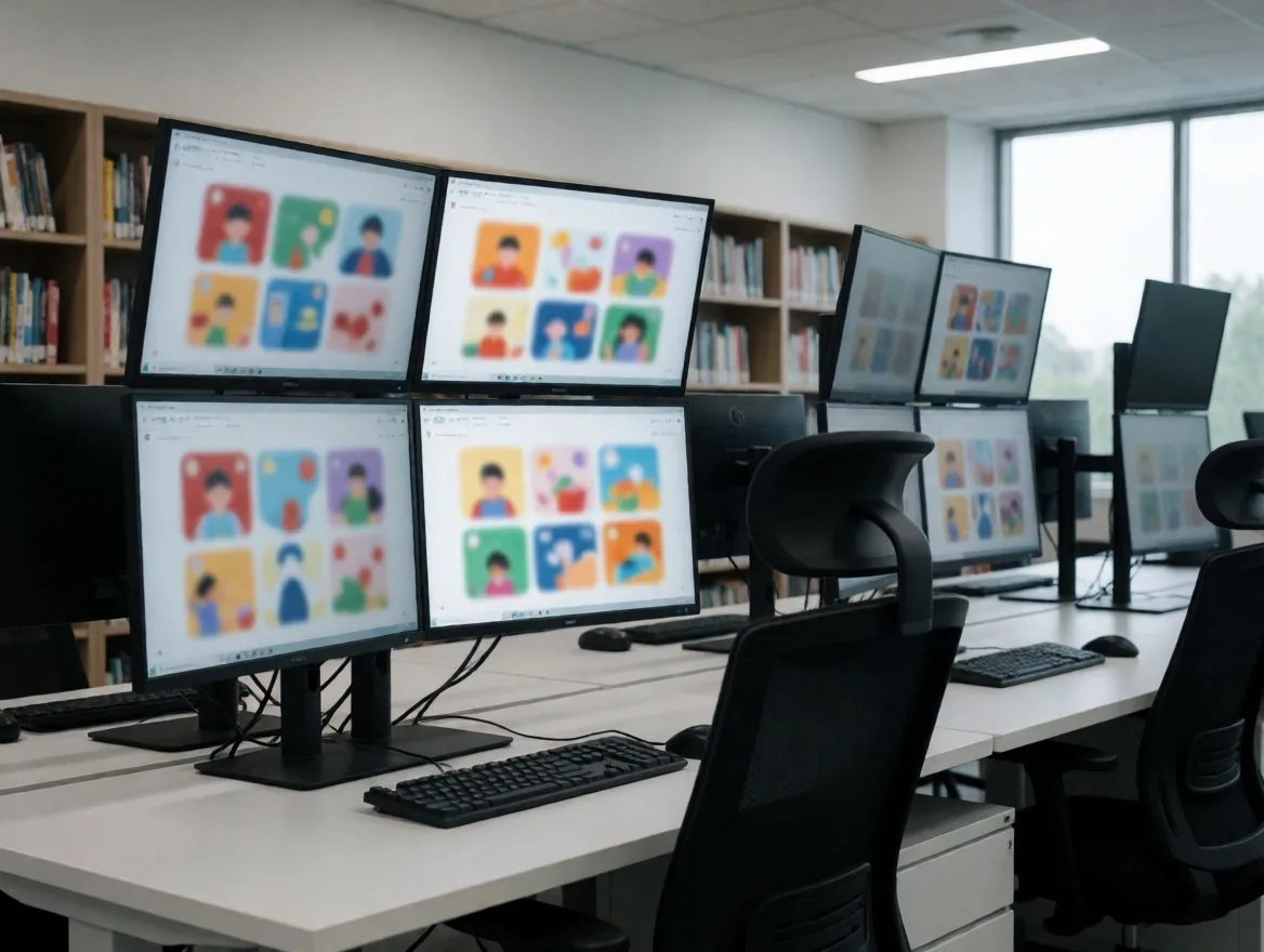 Stasiun kerja digital dengan akses portal pembelajaran siswa