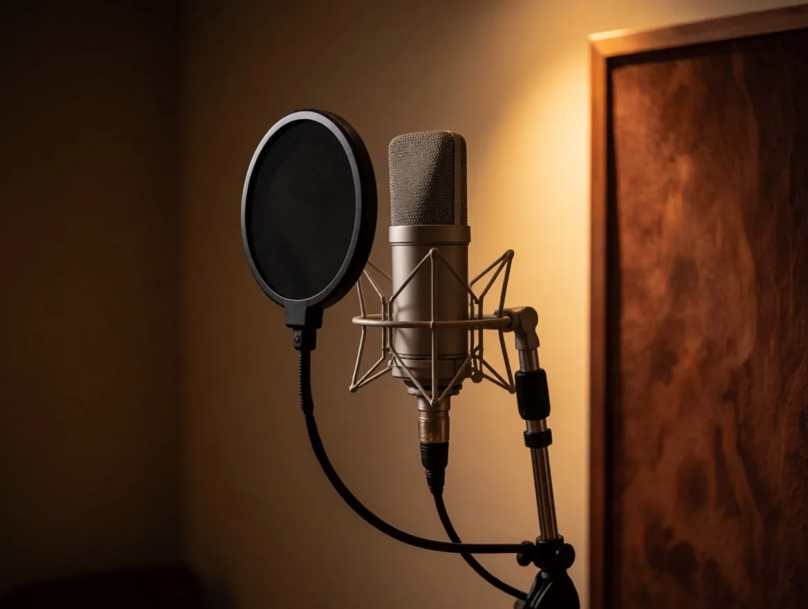 Mikrofon studio untuk latihan vokal public speaking